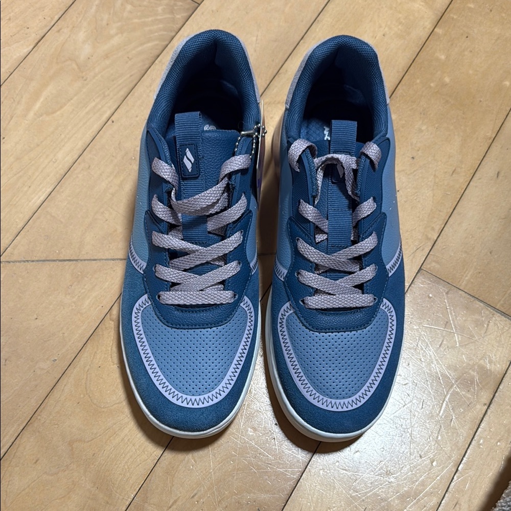 Blue Athletic Sneakers with Purple Accents